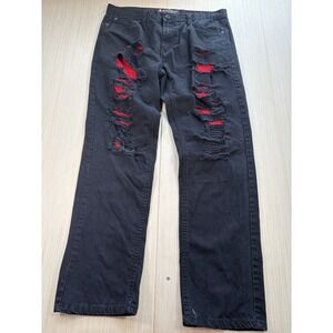 Southpole Jeans Men 36 X 32 Black Denim Distressed 5-Pocket Straight Leg Zip Fly